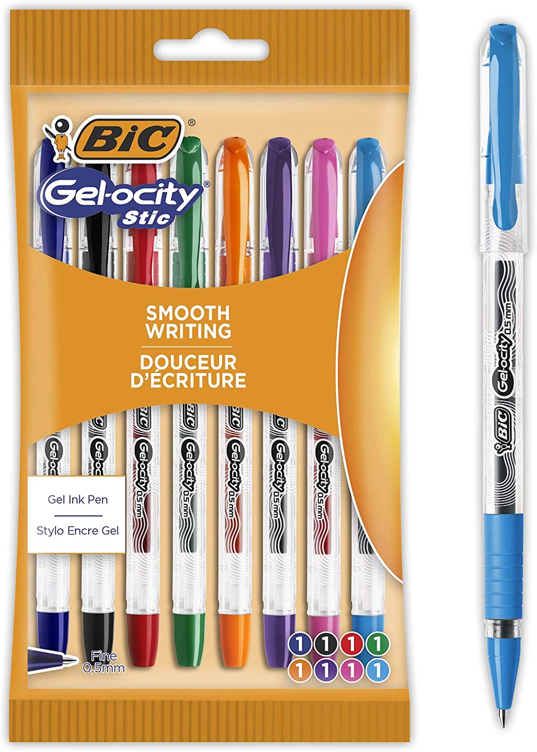Lot de 8 stylos à encre gel à pointe fine (0,5 mm) BIC Gel-ocity Stic –  Zone Affaire
