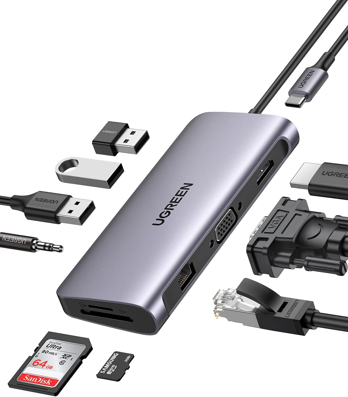 Mini Hub USB C 4 en 1 - Adaptateur USB C vers USB - Adaptateur multiport  pour MacBook Air, MacBook Pro, XPS et Plus - USB Type C - Gris