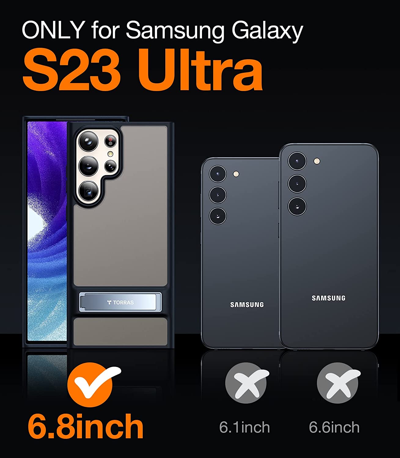 TORRAS MarsClimber Coque pour Samsung Galaxy S23 Ultra avec support 2,4 m de qualité MIL Translucide mat pour Samsung S23 Ultra 6,8, 2023, noir fantôme – 6