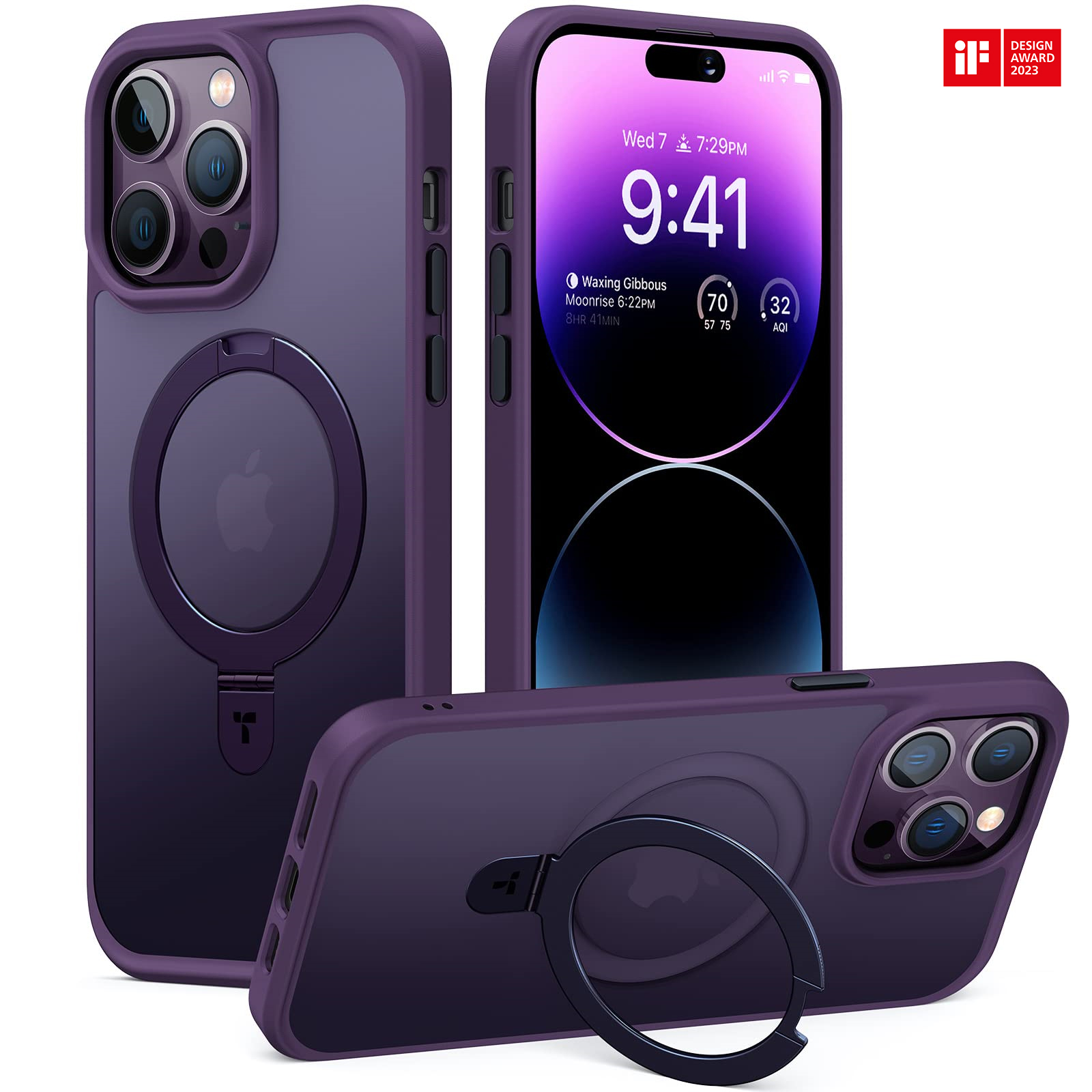 Étui de téléphone couleur simple pour Iphone 14 Pro Max avec support  d'anneau, plaque métallique pour charge magnétique, matériau Tpu doux,  conception d'absorption des chocs, 360 rota