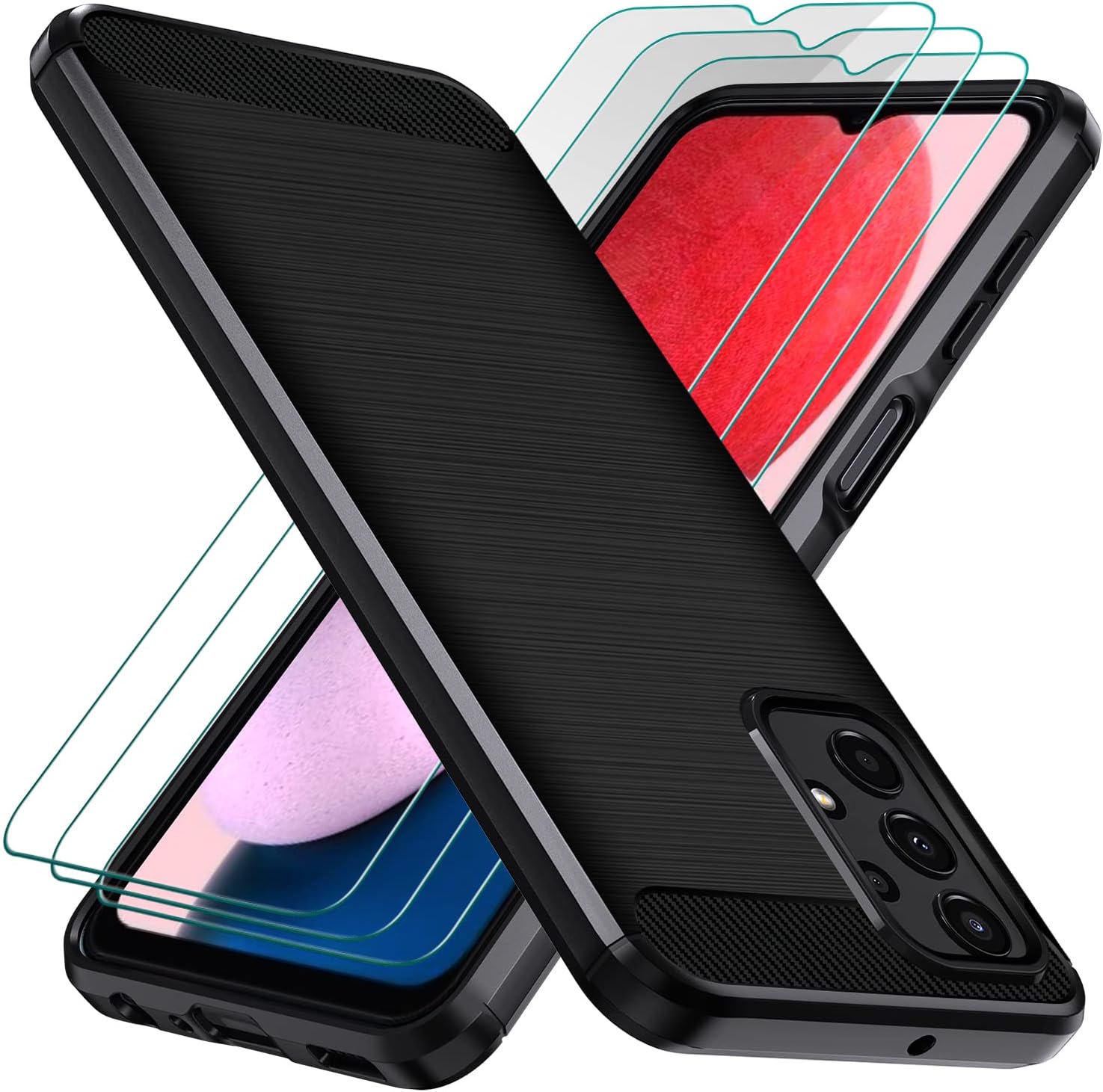 Coque en silicone antichoc pour Samsung Galaxy A13 4G, A13 5G, A04S avec 3  Pièces Protection écran en Verre Trempé, Noir - ivoler - Zone Affaire