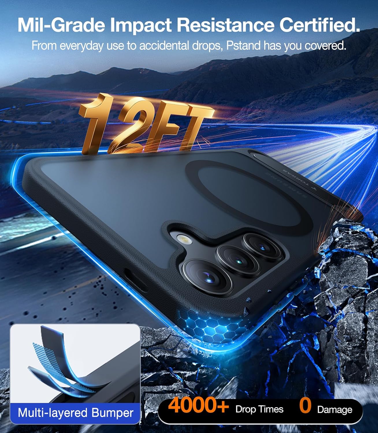 Coque magnétique pour Samsung Galaxy S24 6,2 avec béquille réglable, translucide noire – TORRAS UPRO Pstand 3