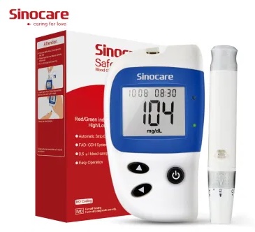 Glucomètre – Sinocare Safe Accu 2 avec écran et accessoires.