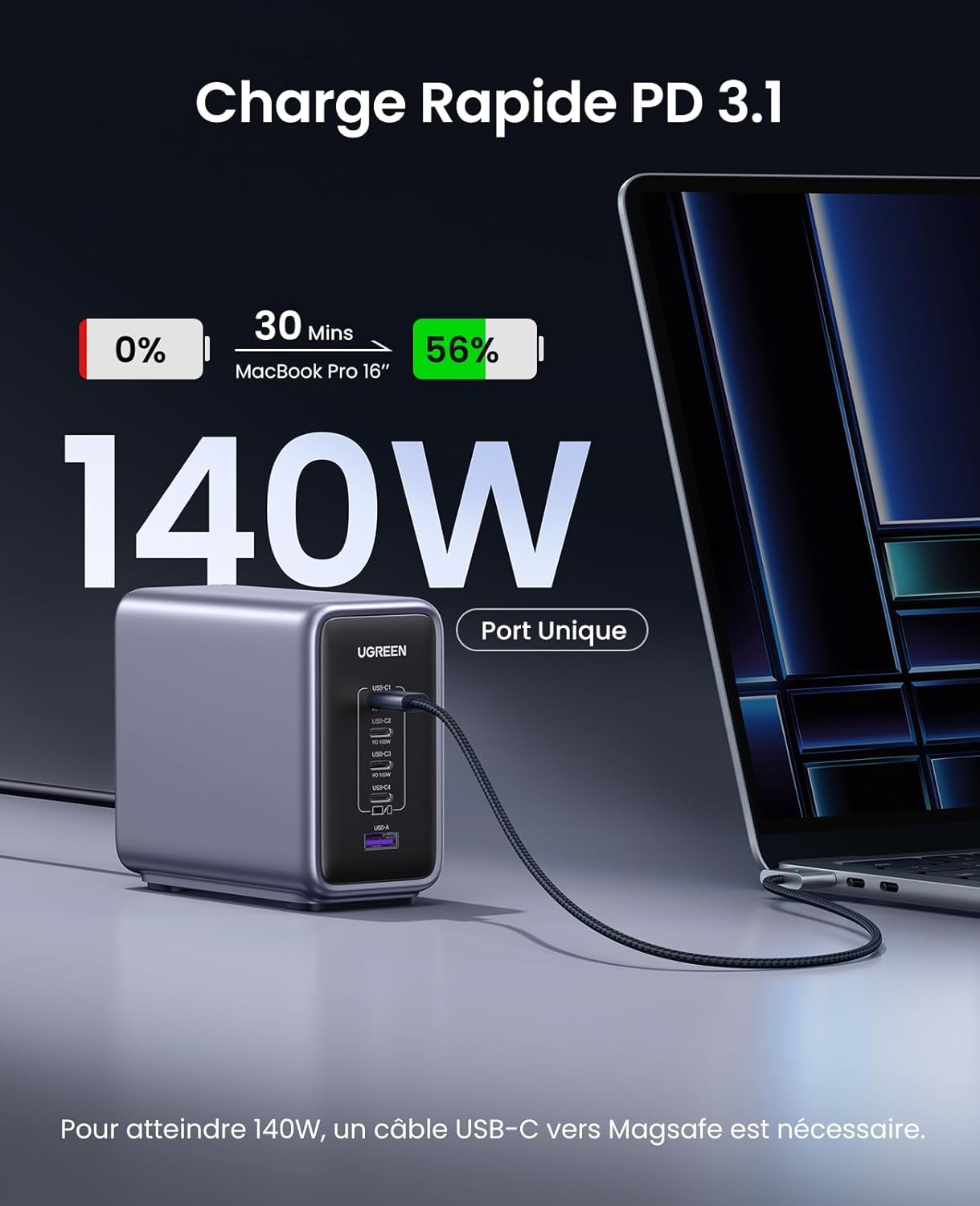 UGREEN Nexode 300W 5 Ports USB C Chargeur Station GaN PD 3.1 PPS Compatible avec 140W – 2