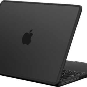 Vue arrière de la coque BlueSwan pour MacBook Pro 14 Pouces avec protection rigide et bord TPU noir mat.