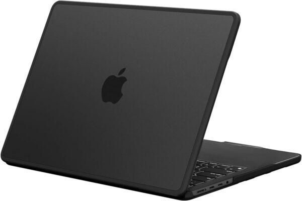 Vue arrière de la coque BlueSwan pour MacBook Pro 14 Pouces avec protection rigide et bord TPU noir mat.